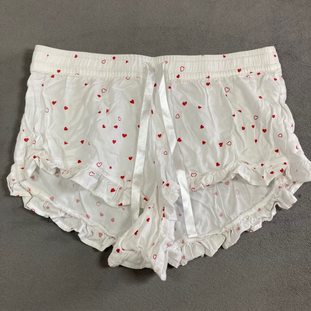 UGG Womens Heart Print Pajama Shorts White Red Ruffle Sleepwear Size M